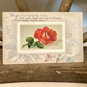 1910 Vintage Postcard Ephemera Rose Happy Returns